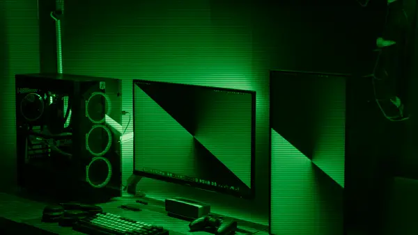 Un escritorio con una configuración de doble monitor