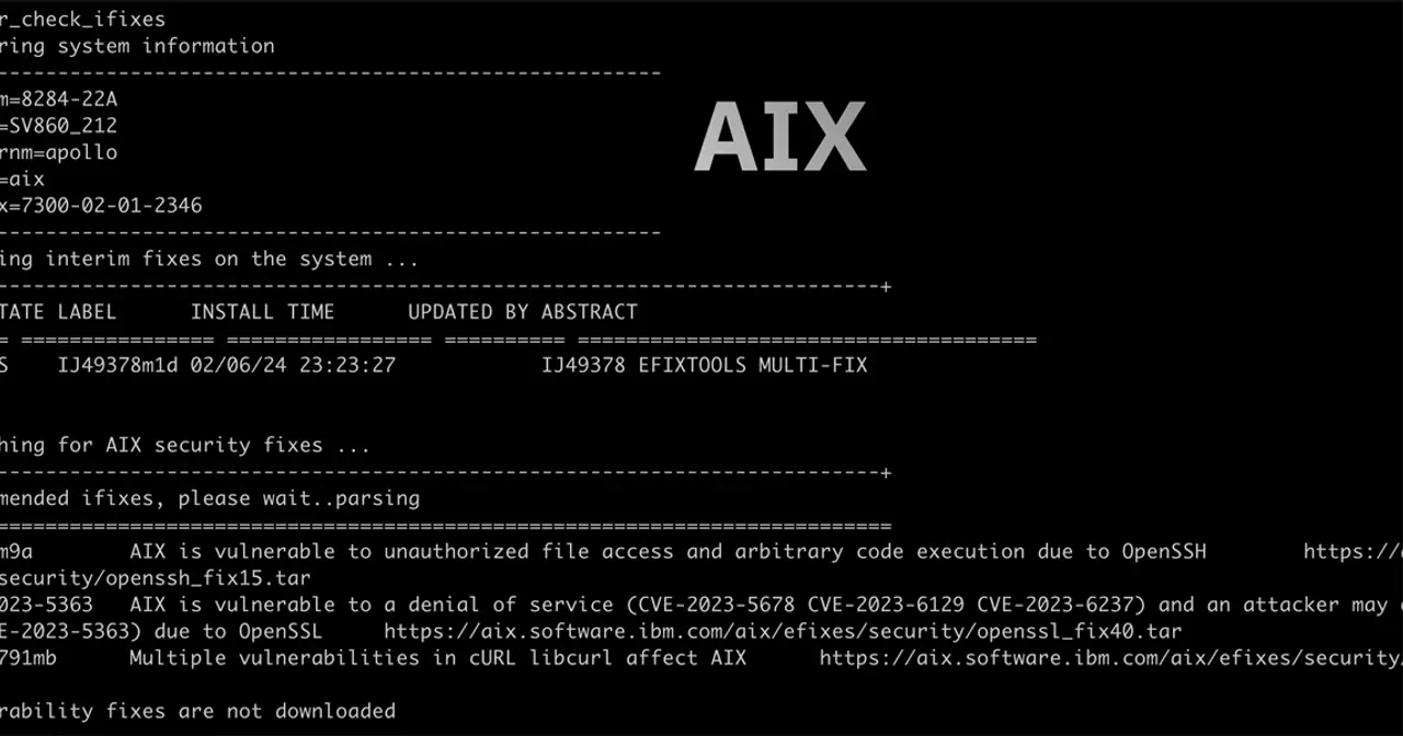 Captura de pantalla de una terminal de IBM AIX 7.3 mostrando comandos del sistema Unix de IBM