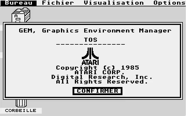 Captura del escritorio GEM de TOS 1.0 con sus iconos de papelera y disquetes