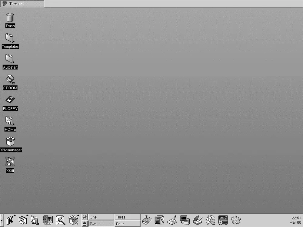 Escritorio KDE 1.0 de 1999, base del entorno gráfico de Caldera OpenLinux