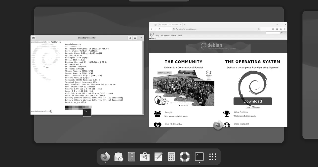 Escritorio de Debian 13 "trixie" con el entorno GNOME 48