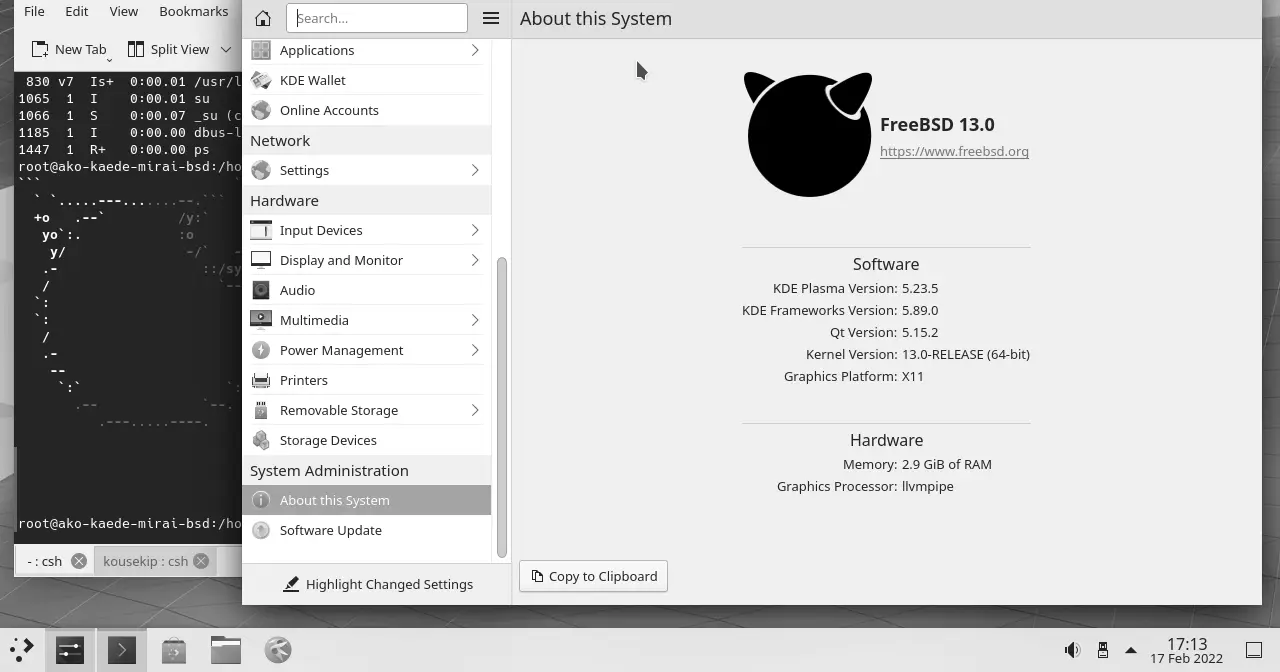 Escritorio KDE Plasma ejecutándose sobre FreeBSD