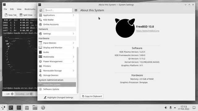 Escritorio KDE Plasma ejecutándose sobre FreeBSD