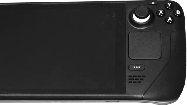 Vista frontal de la videoconsola portátil Steam Deck de Valve
