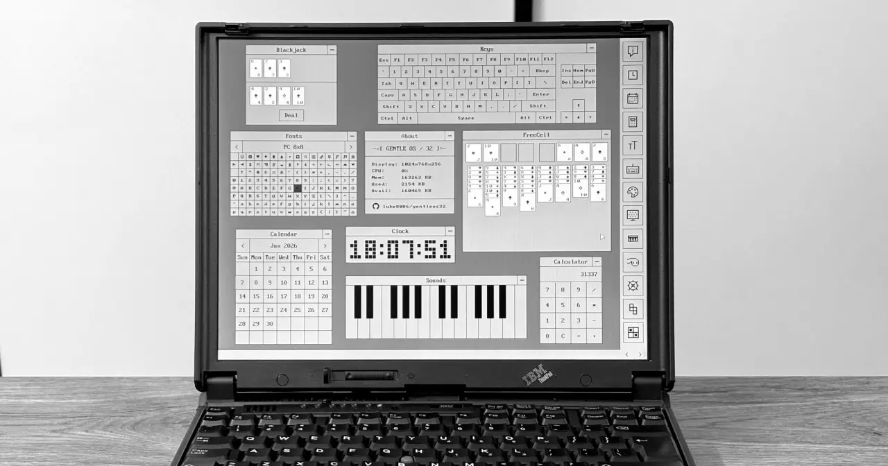 GentleOS/32 corriendo en un IBM ThinkPad 380Z con procesador Pentium II