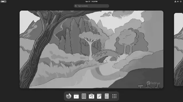 Escritorio GNOME con la vista de actividades sobre una instalación de Fedora Workstation