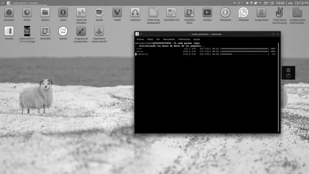 El gestor de paquetes pacman ejecutándose en una terminal de Arch Linux