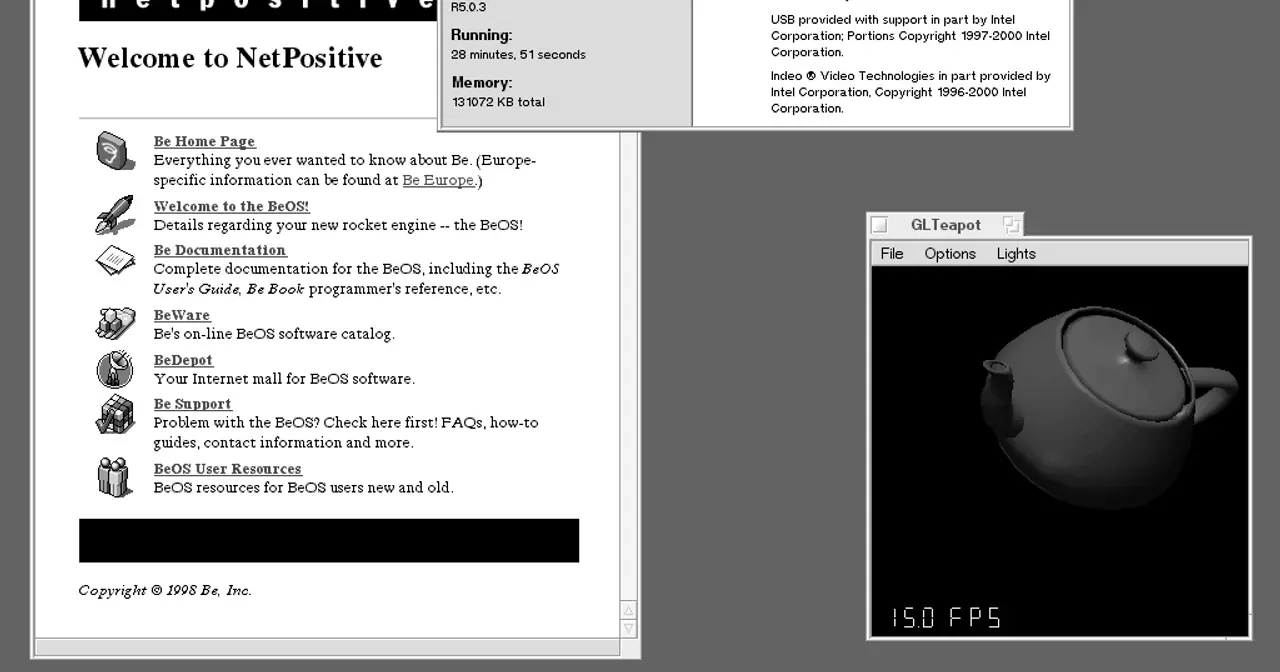 Captura de pantalla del escritorio del sistema operativo BeOS