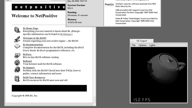 Captura de pantalla del escritorio del sistema operativo BeOS