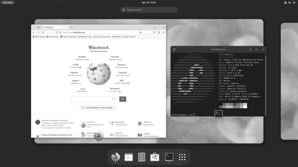 Escritorio GNOME por defecto de Fedora Workstation