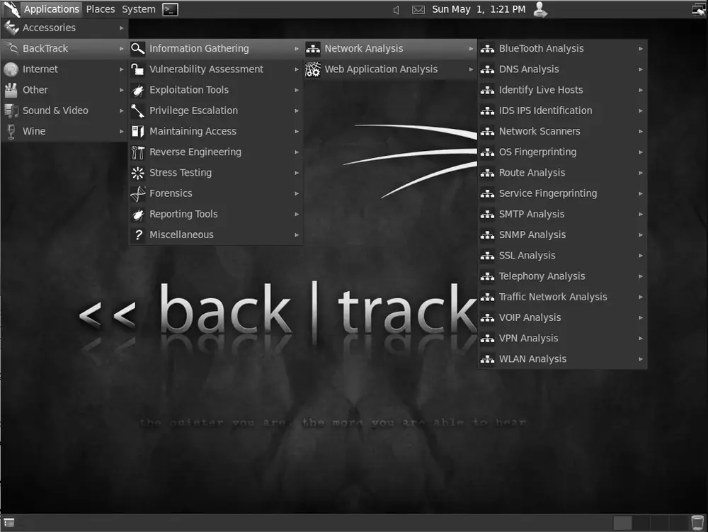 Escritorio de BackTrack 5 R1, la distribución de pentesting predecesora de Kali Linux