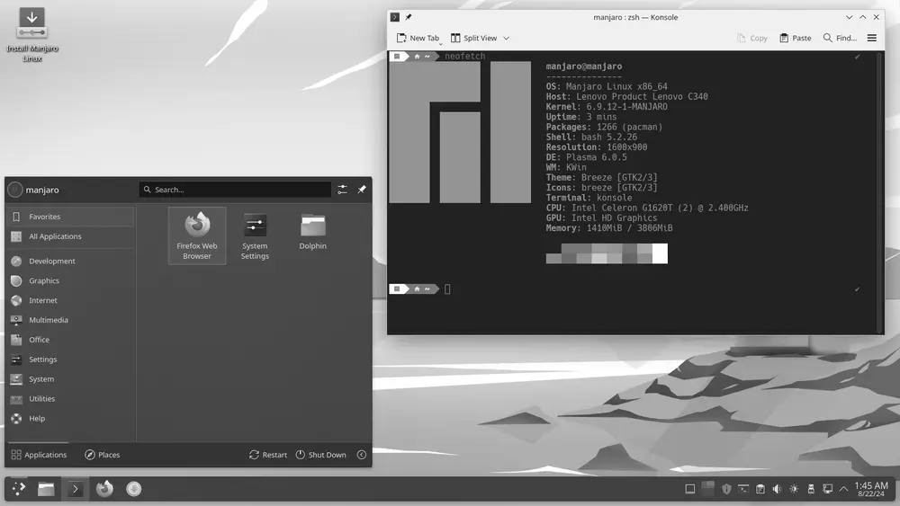Escritorio KDE Plasma de Manjaro Linux 24.0