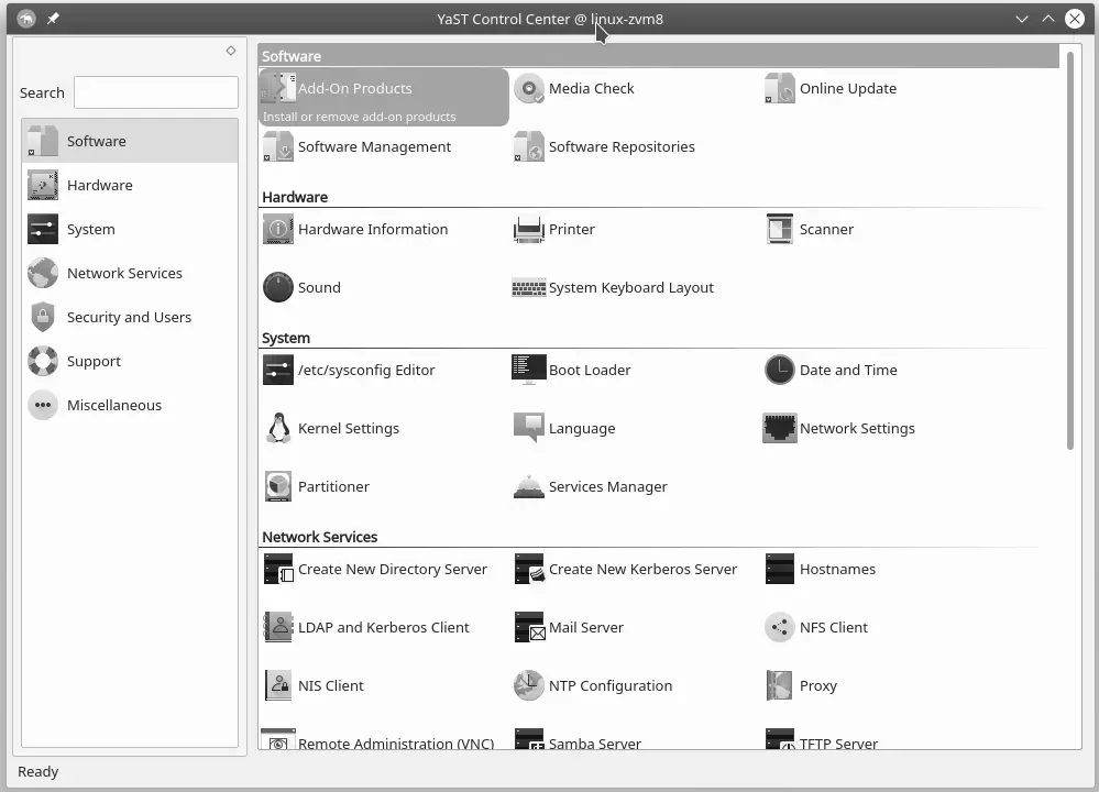 Centro de control YaST en openSUSE