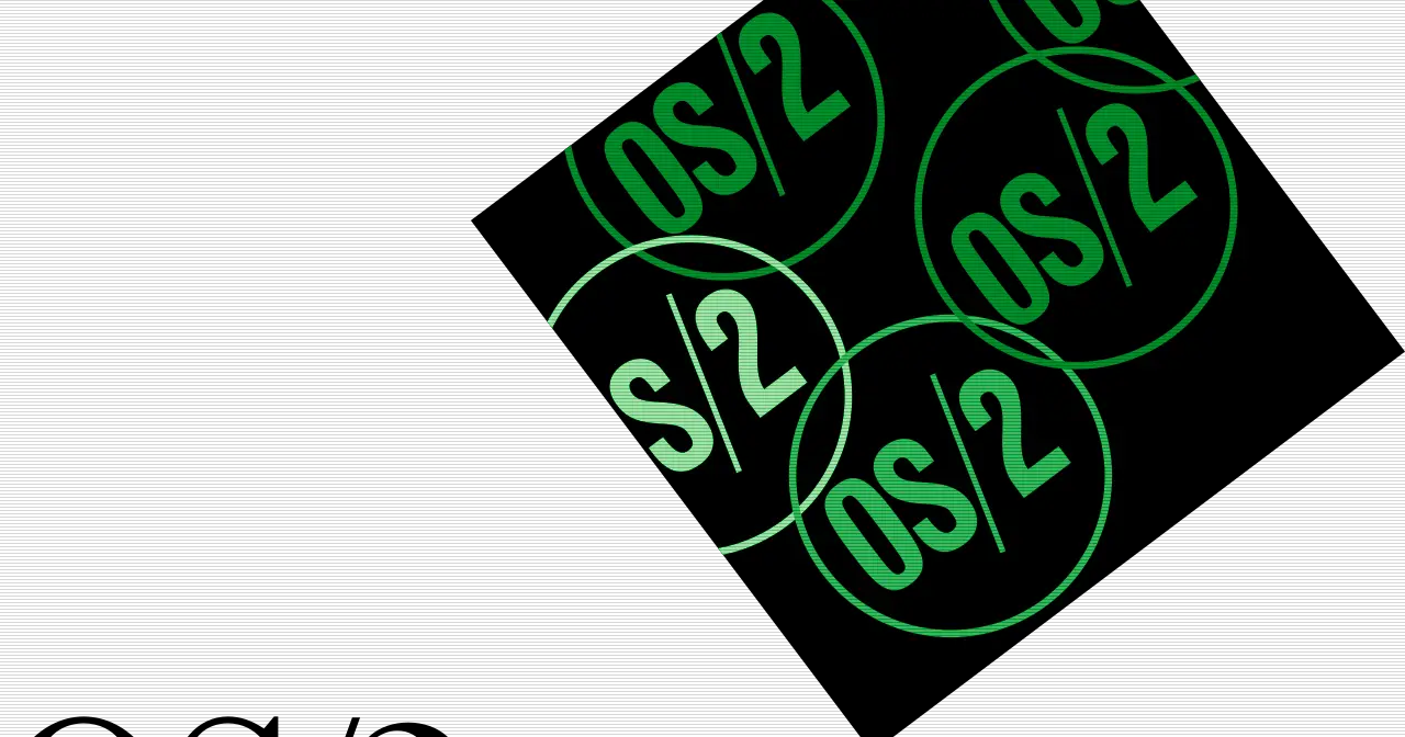 Logotipo de IBM OS/2 Warp 3, con la marca geométrica multicolor inclinada y la palabra Warp