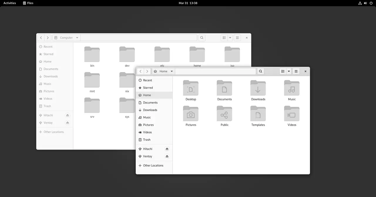 Escritorio GNOME de NixOS con el gestor de archivos Files y el tema por defecto