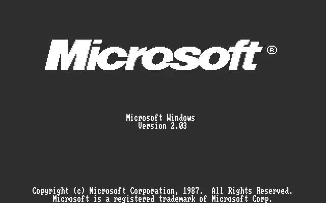 Pantalla de arranque de Windows 2.03 ejecutándose en VirtualBox